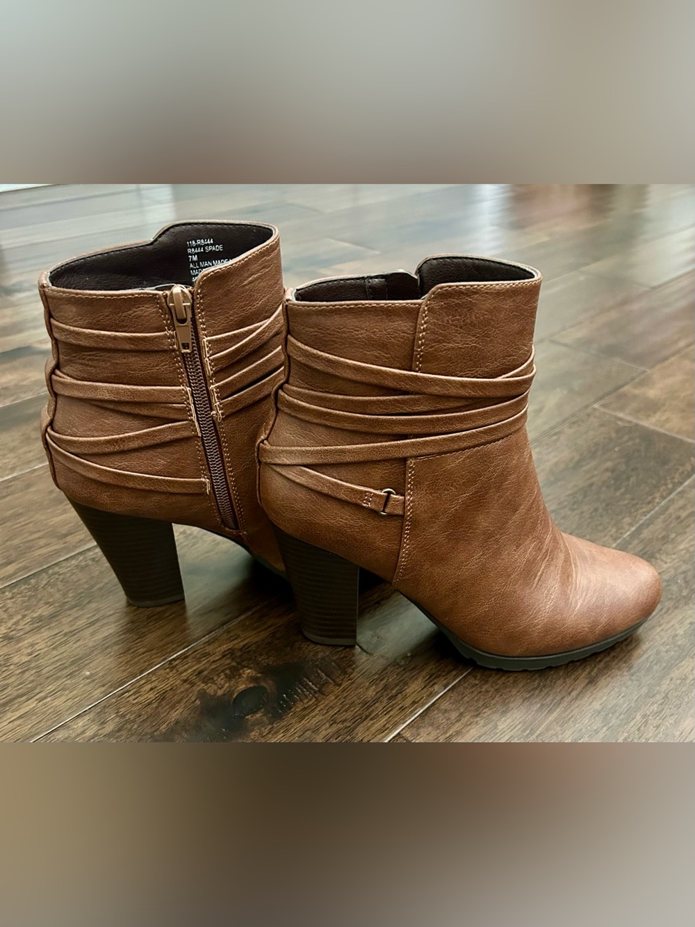 Rialto Spade Brown Ankle Booties Size 7M Block Heel Side Zip Booties - Picture 2 of 7